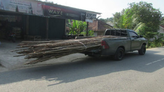 Mobil Dinas Danramil Angkut Kayu untuk TMMD 110 Kodim Batanghari