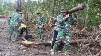 Satgas TMMD Kodim Batanghari Bersihkan dan Maanfaatkan Bekas Kayu Tumbangan