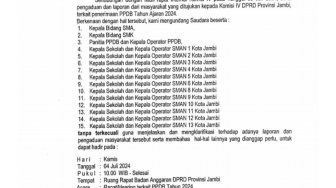 Usut Dugaan Permainan PPDB, DPRD Provinsi Jambi Panggil Pejabat Dinas Pendidikan dan Seluruh Kepala Sekolah