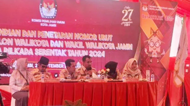 KPU Kota Jambi Tetapkan Nomor Urut Pasangan Calon Wali Kota dan Wawako