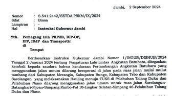 Pemprov Jambi Tegaskan Lagi Angkutan Batu Bara Dilarang Lewat Jalan Umum