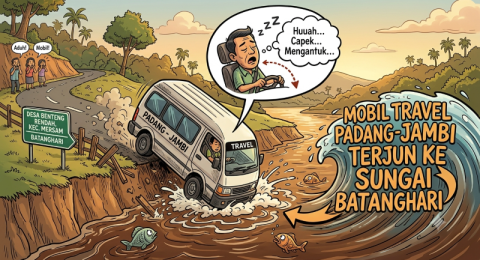 Mobil Travel Padang - Jambi Terjun ke Sungai Batanghari, Satu Orang Terperangkap